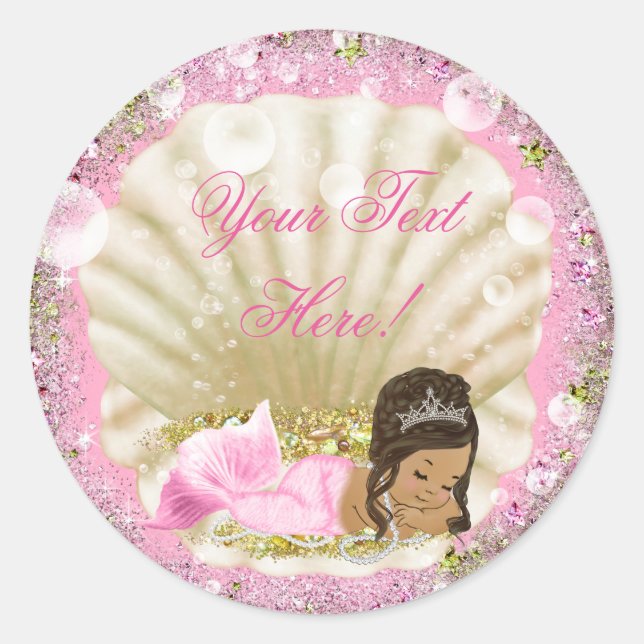 Pegatina Redonda Pegatinas de Baby Shower de Sirenas Étnicas (Anverso)