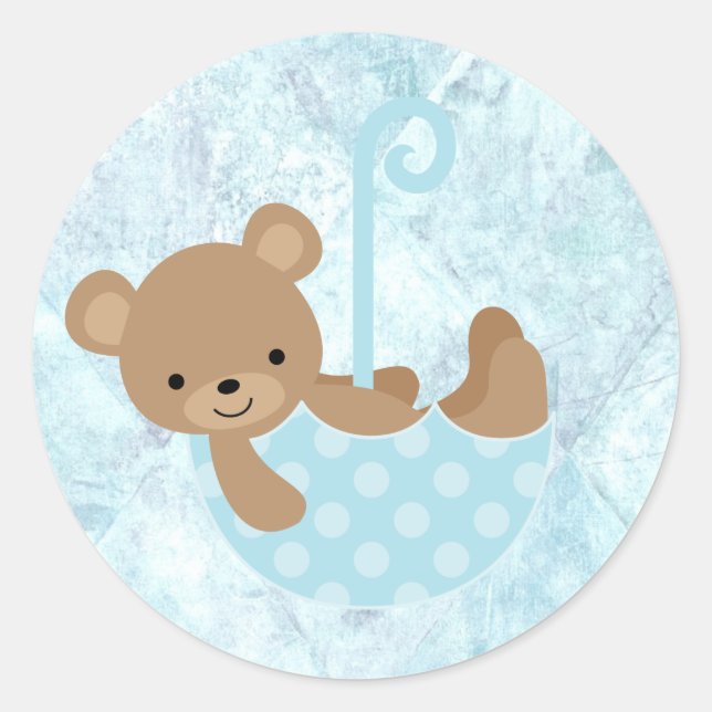 Pegatina Redonda Pegatinas de Baby Shower de Teddy Bear Blue (Anverso)