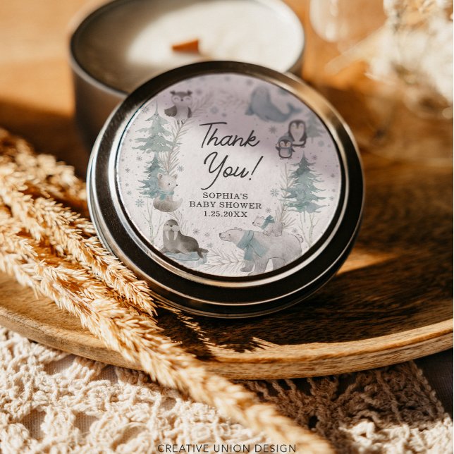 Pegatina Redonda Pegatinas de Baby Shower en invierno de animales d (Subido por el creador)