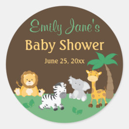 Pegatina Redonda Pegatinas de Baby Shower Jungle Safari Boy
