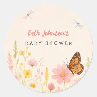 Pegatina Redonda Pegatinas de Baby Shower Little Wildflower
