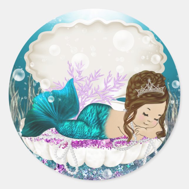 Pegatina Redonda Pegatinas de Baby Shower Mermaid (Anverso)