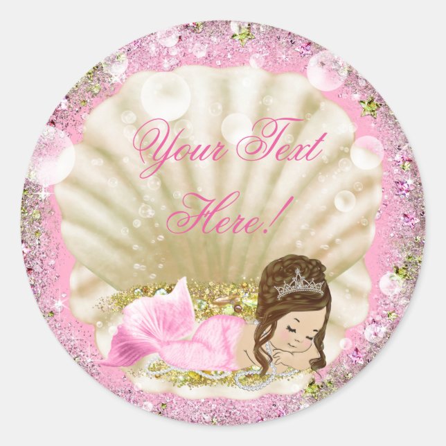 Pegatina Redonda Pegatinas de Baby Shower Mermaid (Anverso)