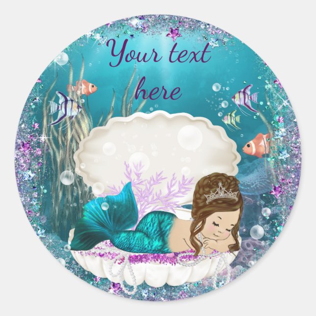 Pegatina Redonda Pegatinas de Baby Shower Mermaid (Anverso)