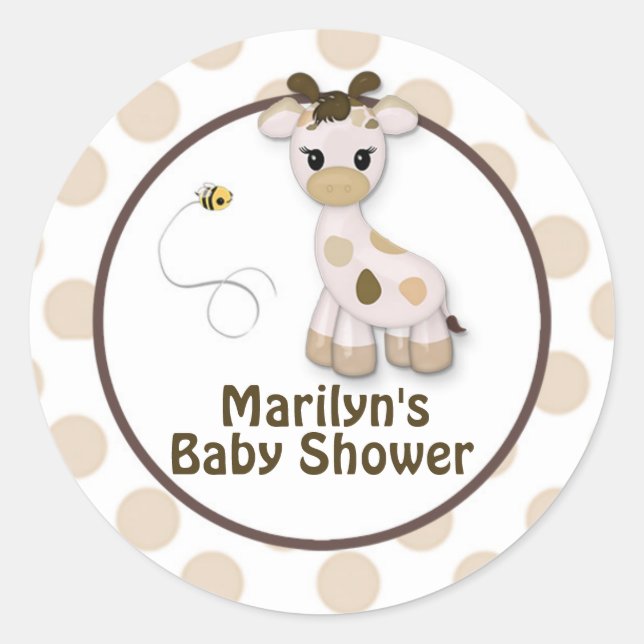 Pegatina Redonda Pegatinas de Baby Shower Snickerdoodle Giraffe (Anverso)