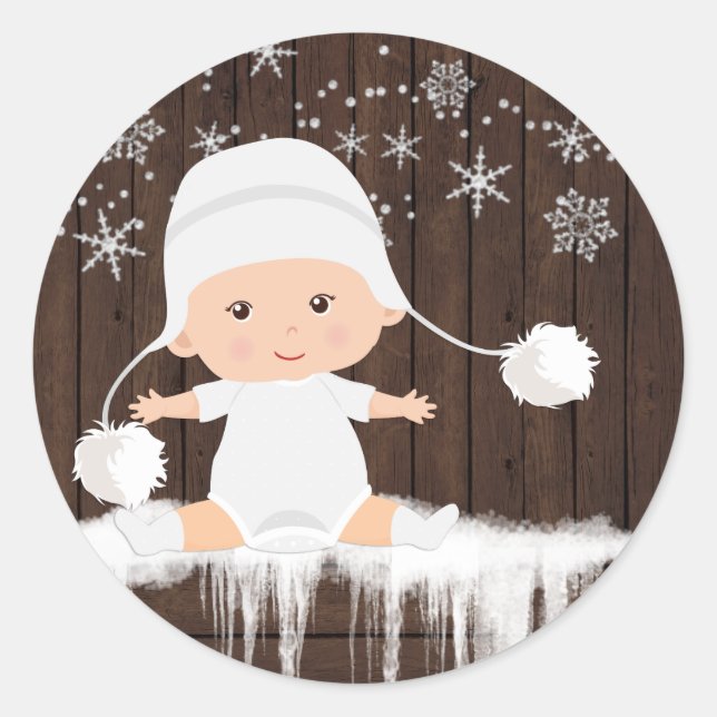 Pegatina Redonda Pegatinas de Baby Shower Snowflake (Anverso)