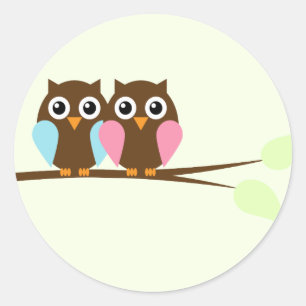 Pegatina Redonda Pegatinas de Baby Shower Twin Owls