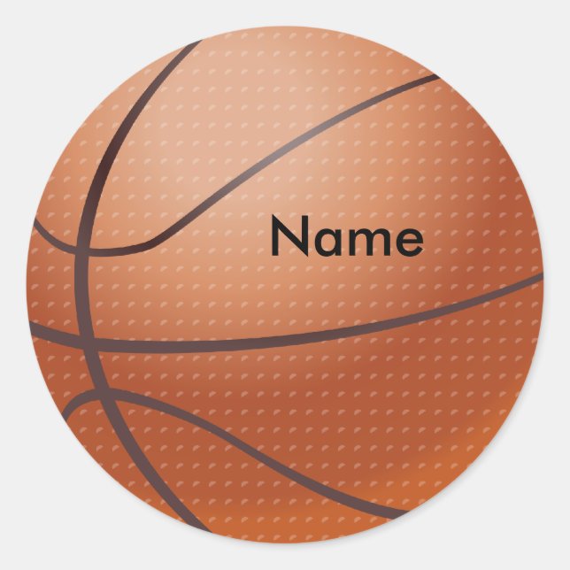 Pegatina Redonda Pegatinas de baloncesto con nombre personalizado (Anverso)