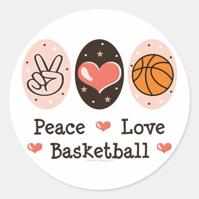 Pegatina Redonda Pegatinas de baloncesto Peace Love (Anverso)
