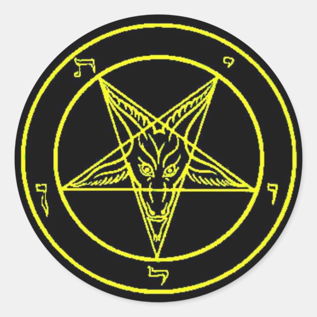 Pegatina Redonda Pegatinas de Baphomet de color negro/amarillo (Anverso)