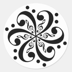 Pegatina Redonda Pegatinas de Bass and Treble Clef Swirl