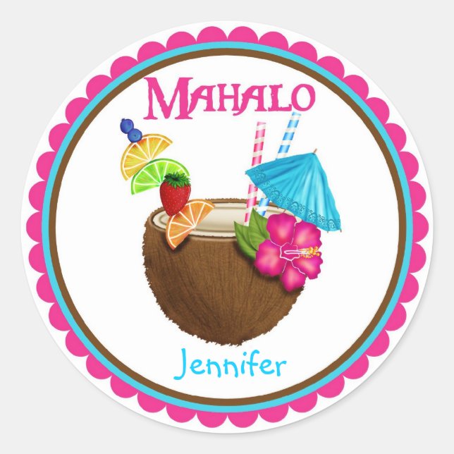 Pegatina Redonda Pegatinas de bebidas tropicales de coco (Anverso)