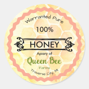 Pegatina Redonda Pegatinas de Bee Apiary Honey Jar
