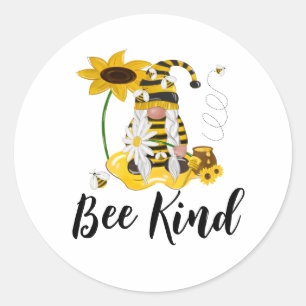 Pegatina Redonda Pegatinas de Bee Mine Gnome Yellow Sunflower Craft