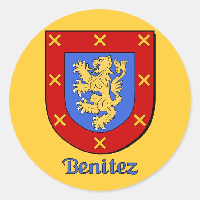 Pegatina Redonda Pegatinas de Benitez Family Shield (Anverso)