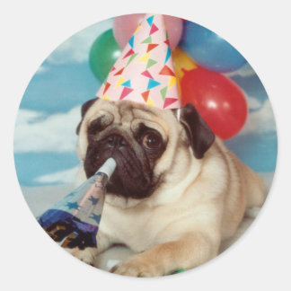 Pegatina Redonda Pegatinas de Birthday Pug