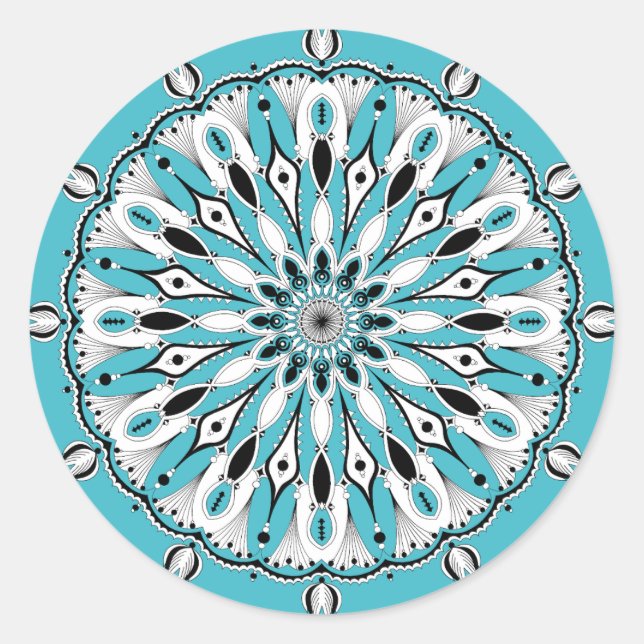 Pegatina Redonda Pegatinas de Blue Mandala (Diseño 2) (Anverso)