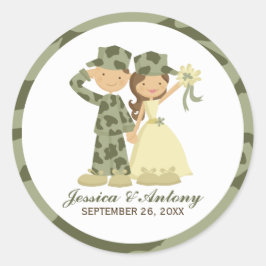 Pegatina Redonda Pegatinas de boda de soldados y novias