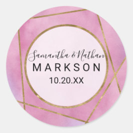 Pegatina Redonda Pegatinas de Boda Geo de color Rosa Violeta Gold