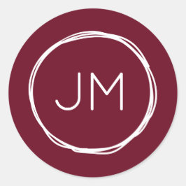 Pegatina Redonda Pegatinas de bodas de monograma de Borgoña