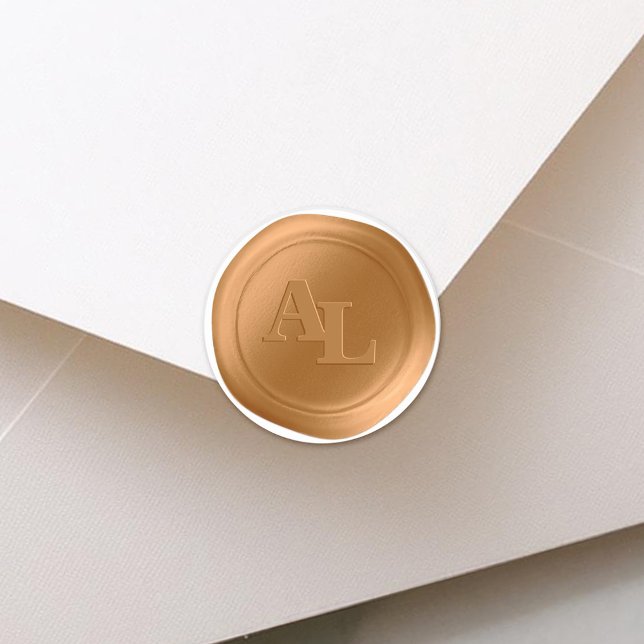Pegatina Redonda Pegatinas de bodas de monograma de sellado de oro  (Elegant Gold Monogram Wax Seal Wedding Stickers)
