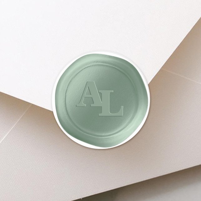 Pegatina Redonda Pegatinas de bodas de monograma de sellado verde d (Grove Green Monogram Wax Seal Stickers)