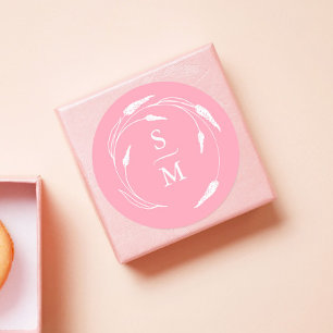 Pegatina Redonda Pegatinas de bodas de monograma rosado