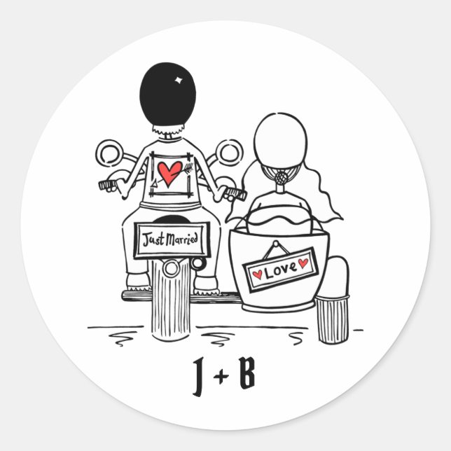 Pegatina Redonda Pegatinas de bodas de motocicletas para motociclis (Anverso)