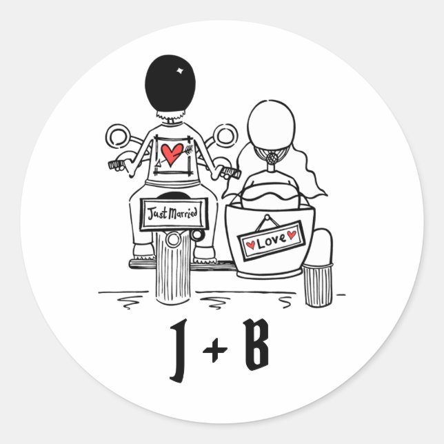 Pegatina Redonda Pegatinas de bodas de motocicletas para motociclis (Anverso)