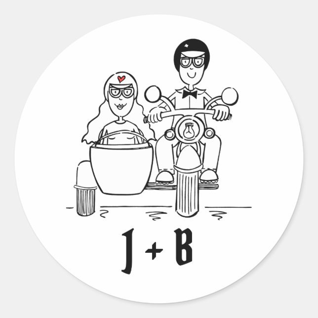 Pegatina Redonda Pegatinas de bodas de motocicletas para motociclis (Anverso)