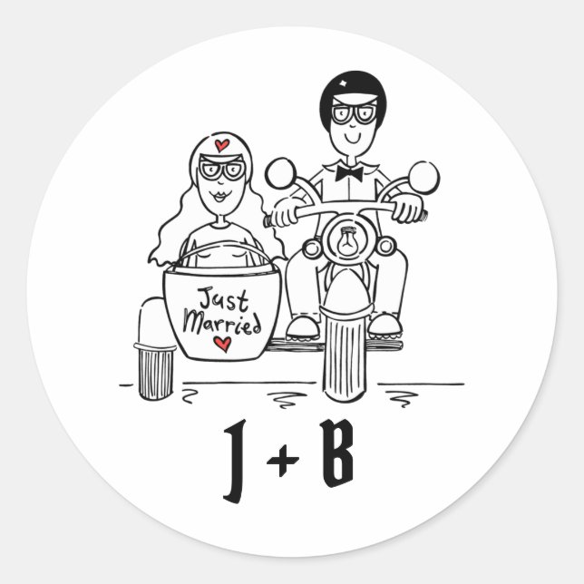 Pegatina Redonda Pegatinas de bodas de motocicletas para motociclis (Anverso)