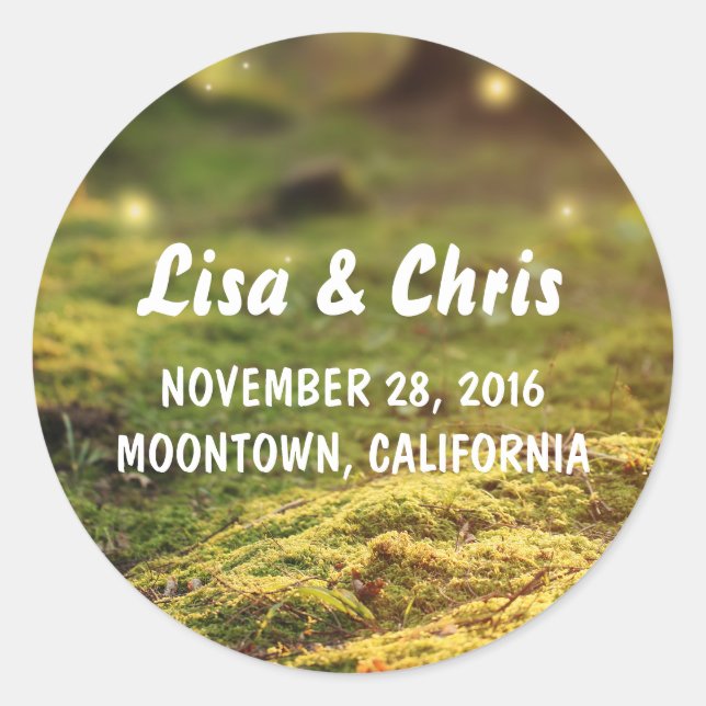 Pegatina Redonda pegatinas de bodas encantadas en el bosque (Anverso)