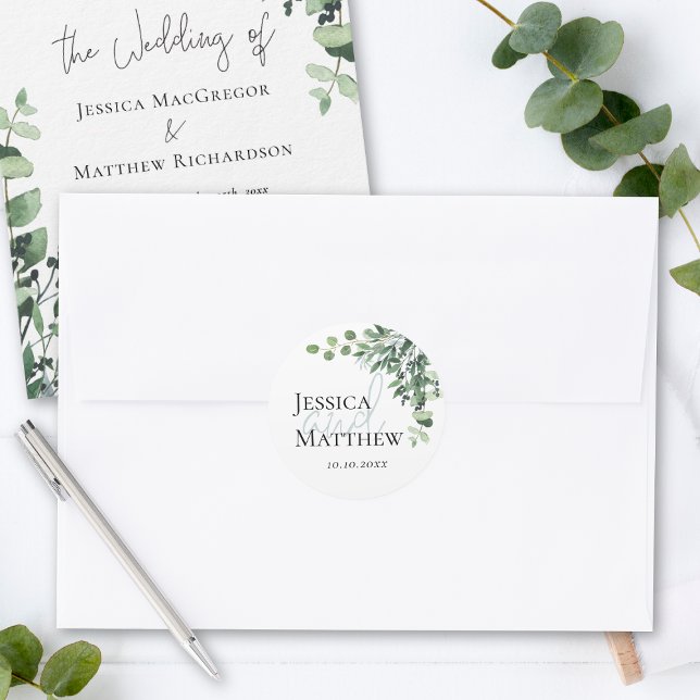 Pegatina Redonda Pegatinas de bodas Eucalyptus (Eucalyptus Wedding Stickers)
