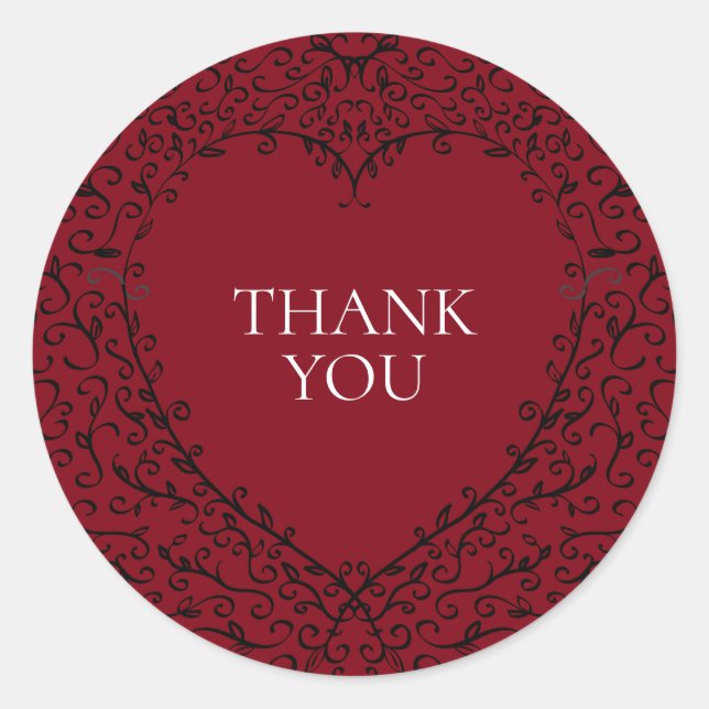 Pegatina Redonda Pegatinas de bodas góticas de corazón rojo y negro (Anverso)