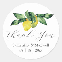 Pegatina Redonda Pegatinas De Bodas Gracias Lemones De Acuarela