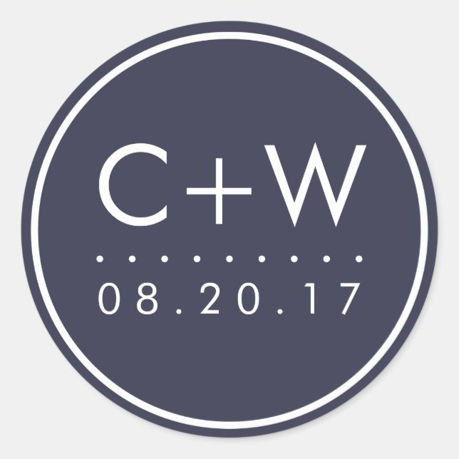 Pegatina Redonda Pegatinas de bodas monográficas modernas | Azul de (Anverso)