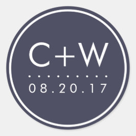 Pegatina Redonda Pegatinas de bodas monográficas modernas | Azul de