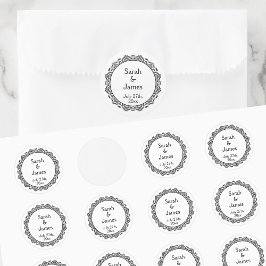 Pegatina Redonda Pegatinas de bodas personalizadas con marco orname