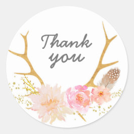 Pegatina Redonda Pegatinas de Boho Deer Antler