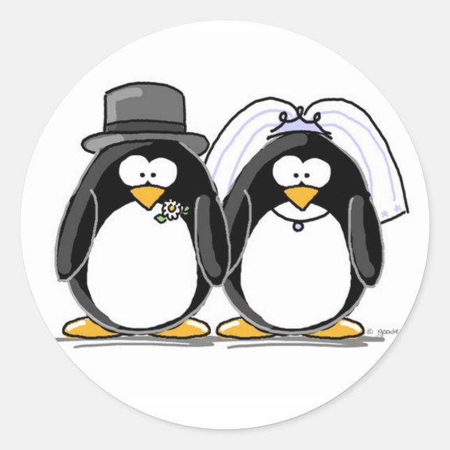 Pegatina Redonda Pegatinas de Bride y Groom Penguin (Anverso)
