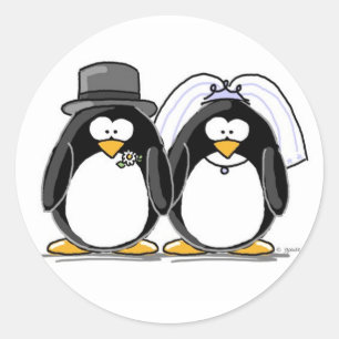 Pegatina Redonda Pegatinas de Bride y Groom Penguin