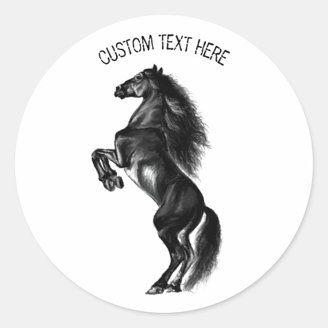 Pegatina Redonda Pegatinas de caballos negros con texto Personaliza (Anverso)