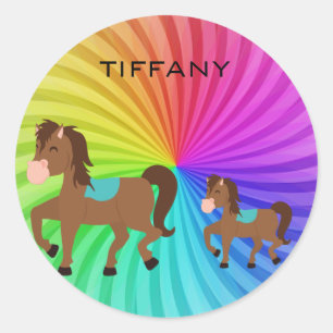 Pegatina Redonda Pegatinas de caballos y arbustos personalizados pa