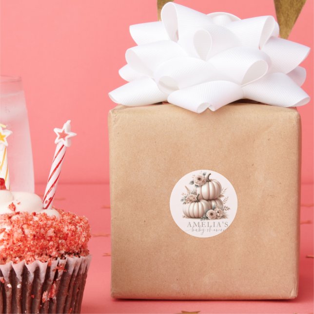 Pegatina Redonda pegatinas de calabaza de bovino rosado de Rubor Hi (Fiesta)