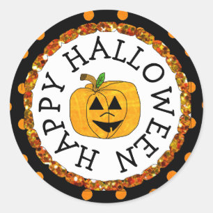 Pegatina Redonda Pegatinas de Calabaza Feliz Halloween