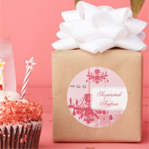 Pegatina Redonda Pegatinas de candelabro de damasco rosado Honeysuc