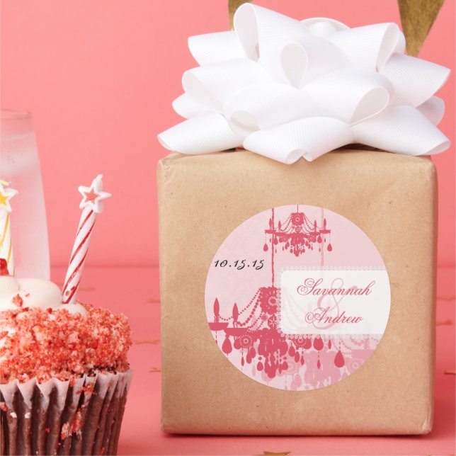 Pegatina Redonda Pegatinas de candelabro de damasco rosado Honeysuc (Fiesta)