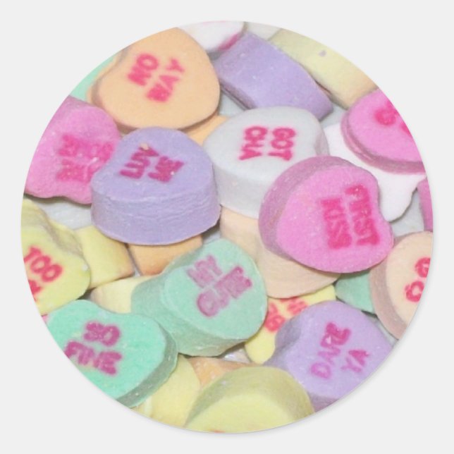Pegatina Redonda Pegatinas de Candy Conversation Hearts (Anverso)