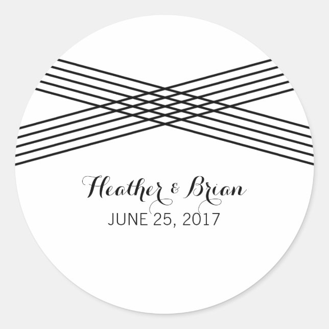 Pegatina Redonda Pegatinas de casamiento negro blanco moderno (Anverso)