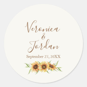 Pegatina Redonda Pegatinas de casamiento personalizado de girasol r